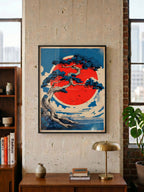 The Patient Art art print in black frame displayed in a modern workspace