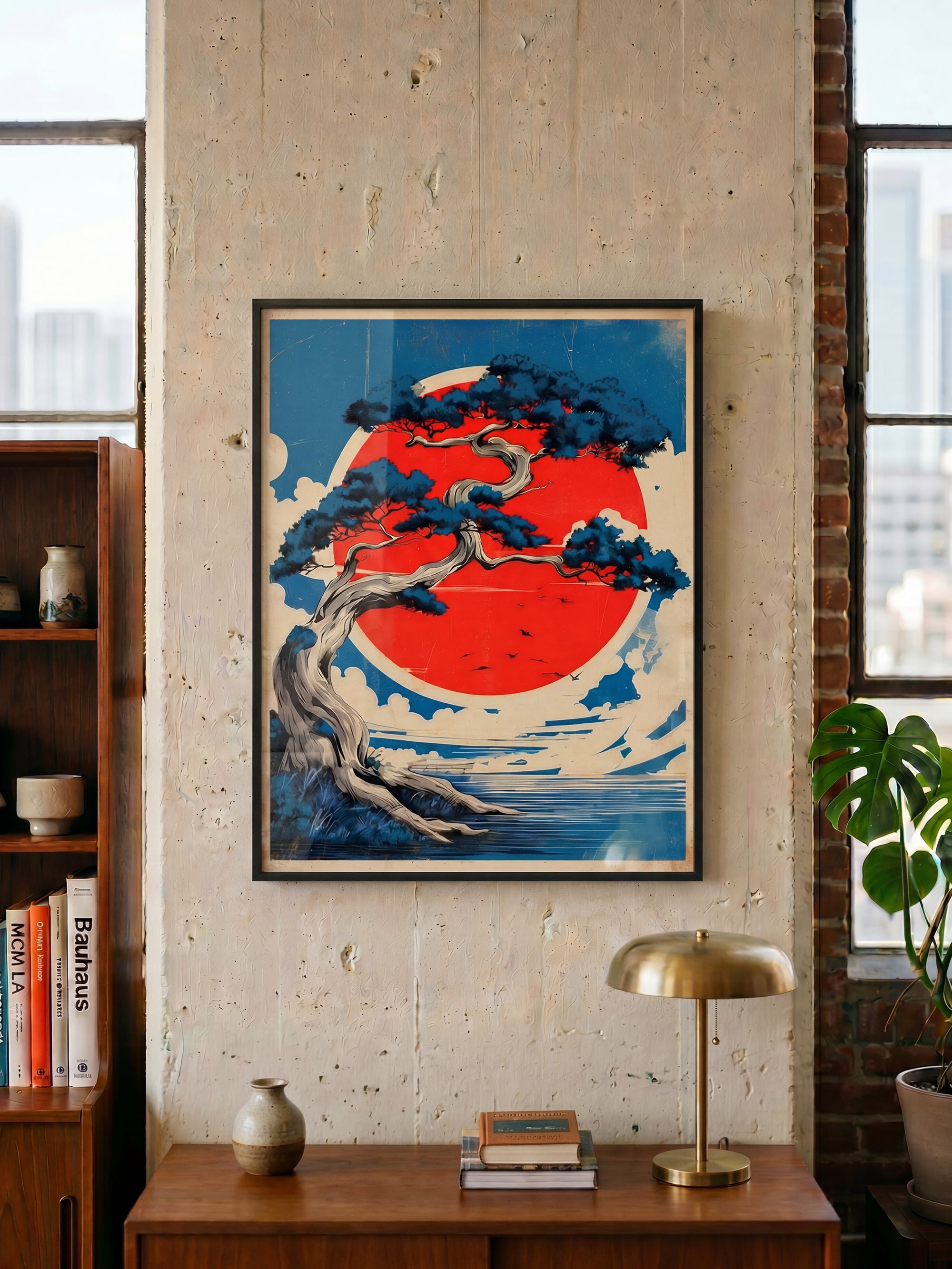 The Patient Art art print in black frame displayed in a modern workspace