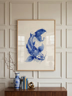 Porcelain Koi art print displayed in a styled living space
