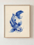 Porcelain Koi fine art print in natural wood frame by HOOKD Studio