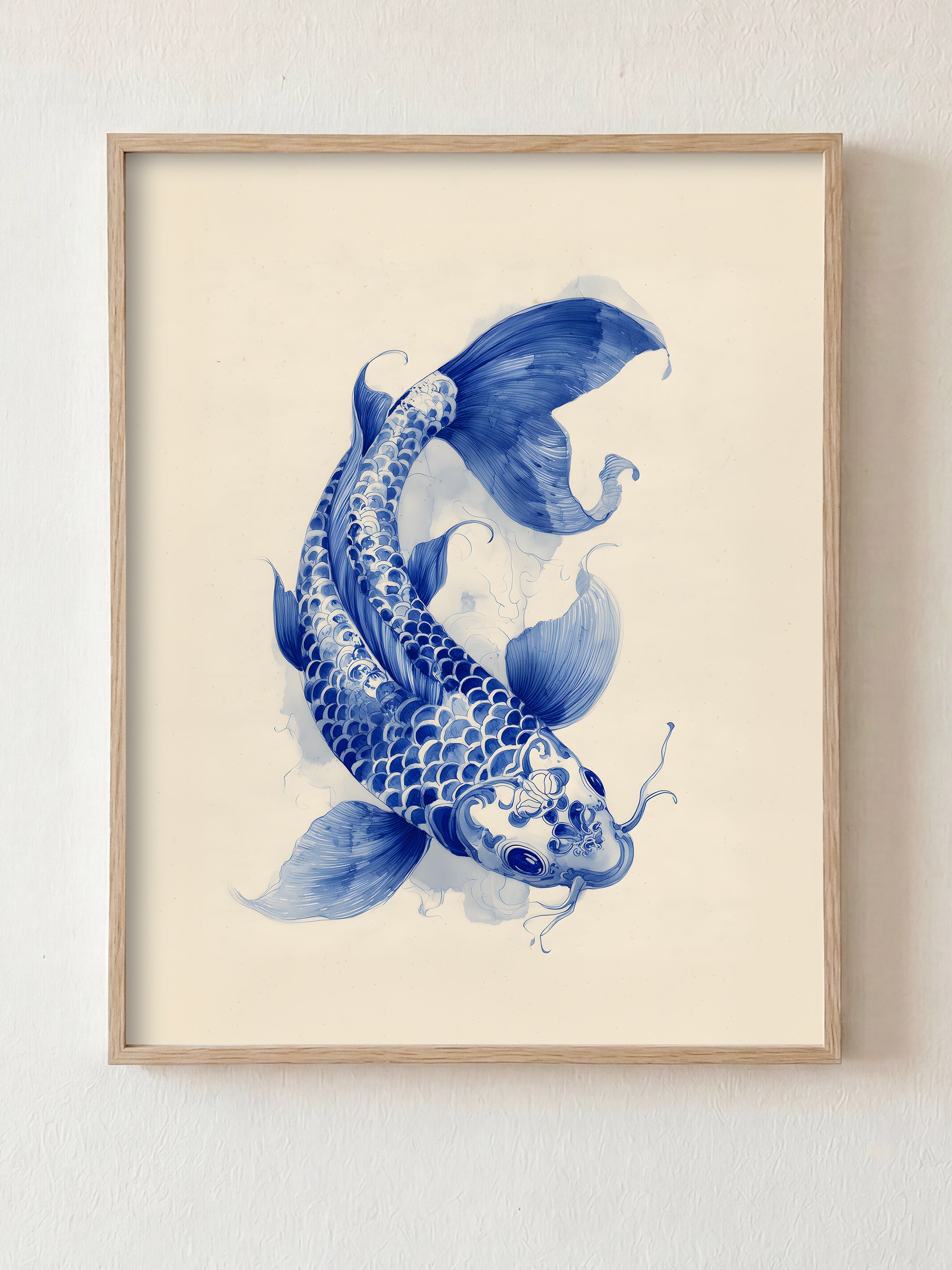 Porcelain Koi fine art print in natural wood frame by HOOKD Studio