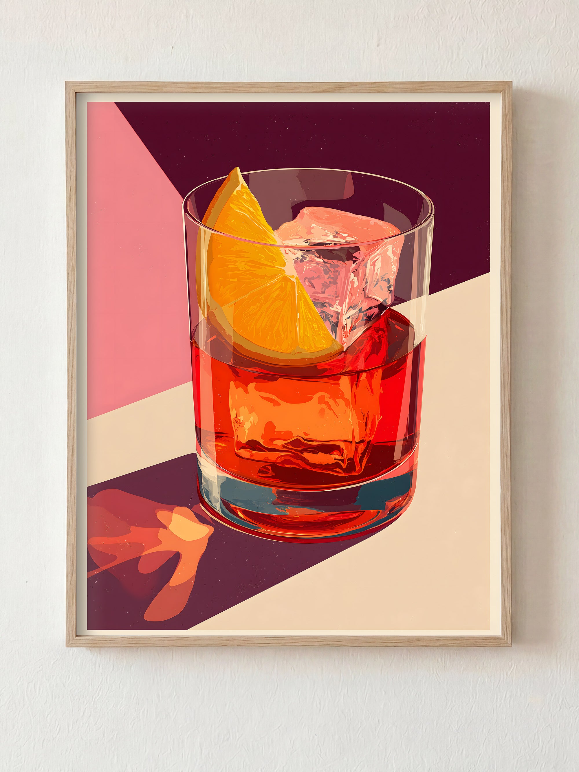 Negroni Golden Hour fine art print in natural wood frame by HOOKD Studio