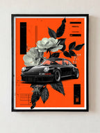 Flat Six & Florals fine art print in black frame by HOOKD Studio
