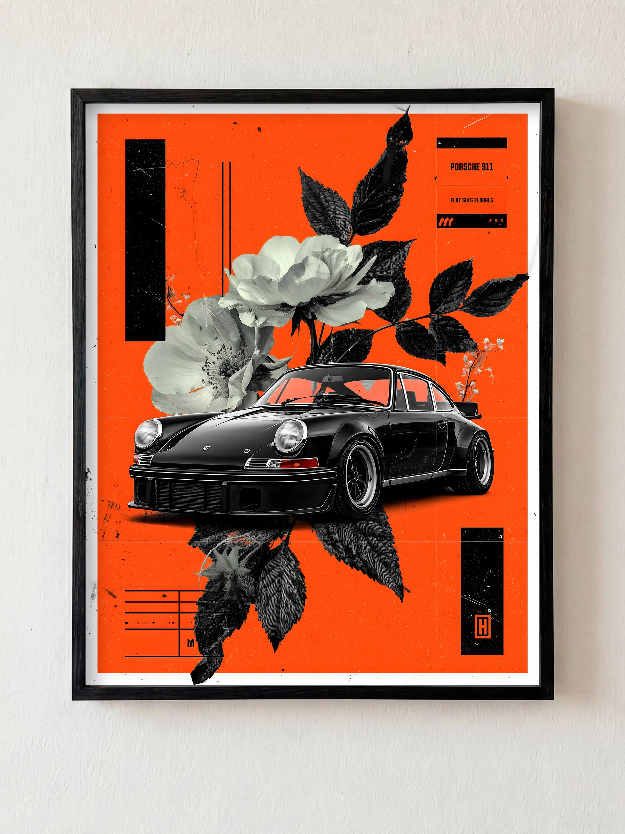 Flat Six & Florals fine art print in black frame by HOOKD Studio