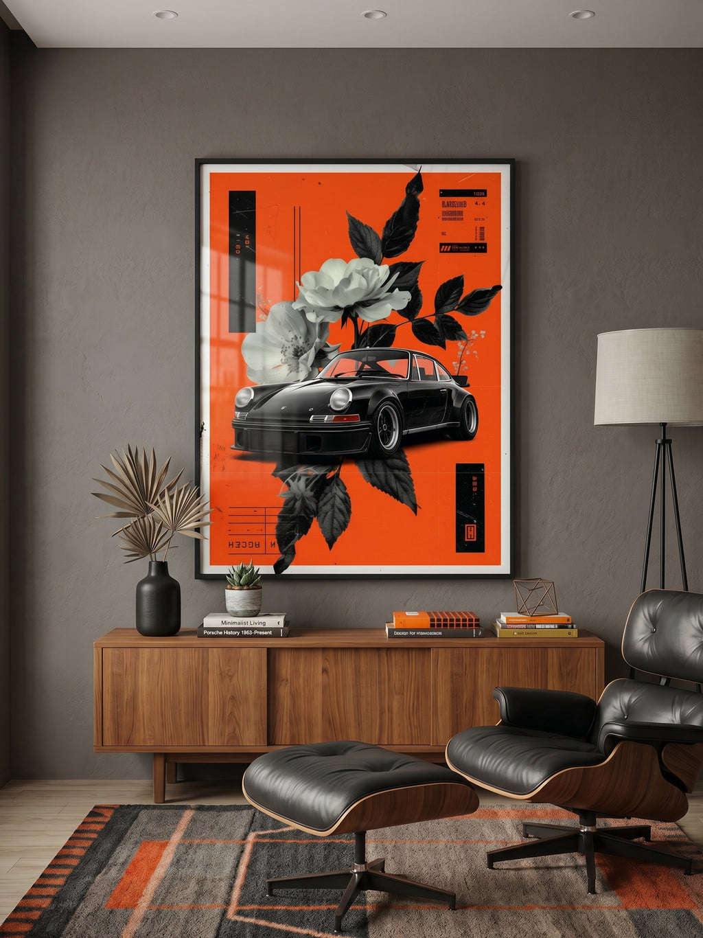 Flat Six & Florals art print displayed in a styled living space