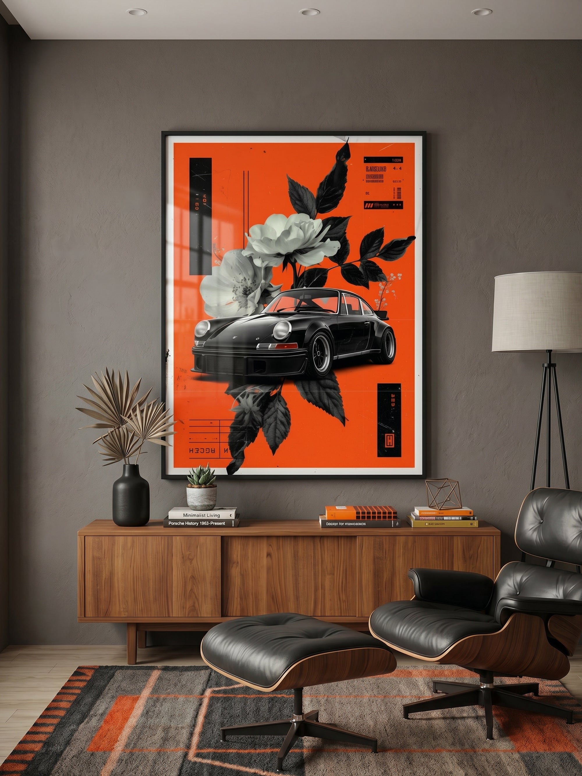 Flat Six & Florals art print displayed in a styled living space