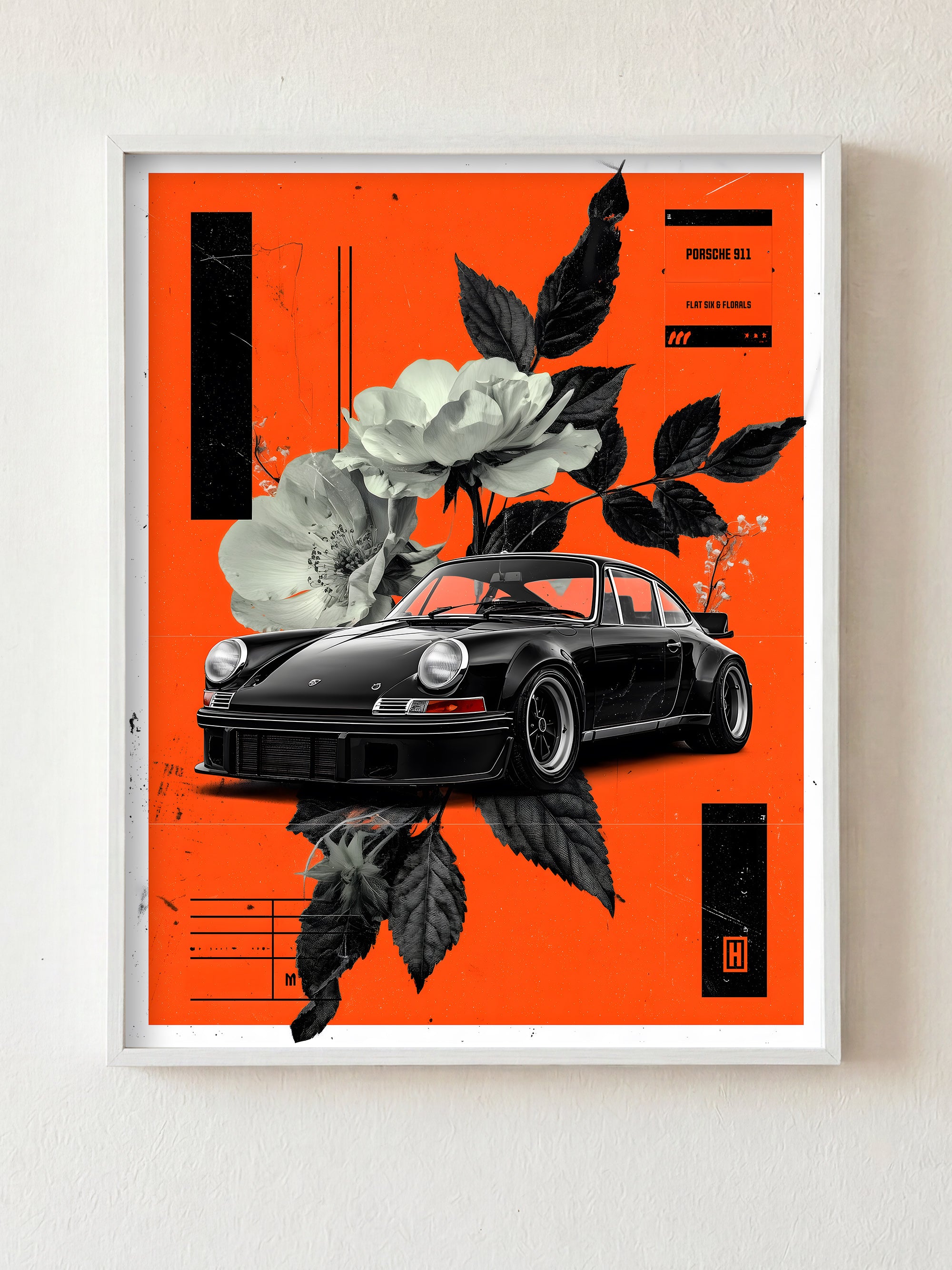 Flat Six & Florals fine art print in white frame by HOOKD Studio