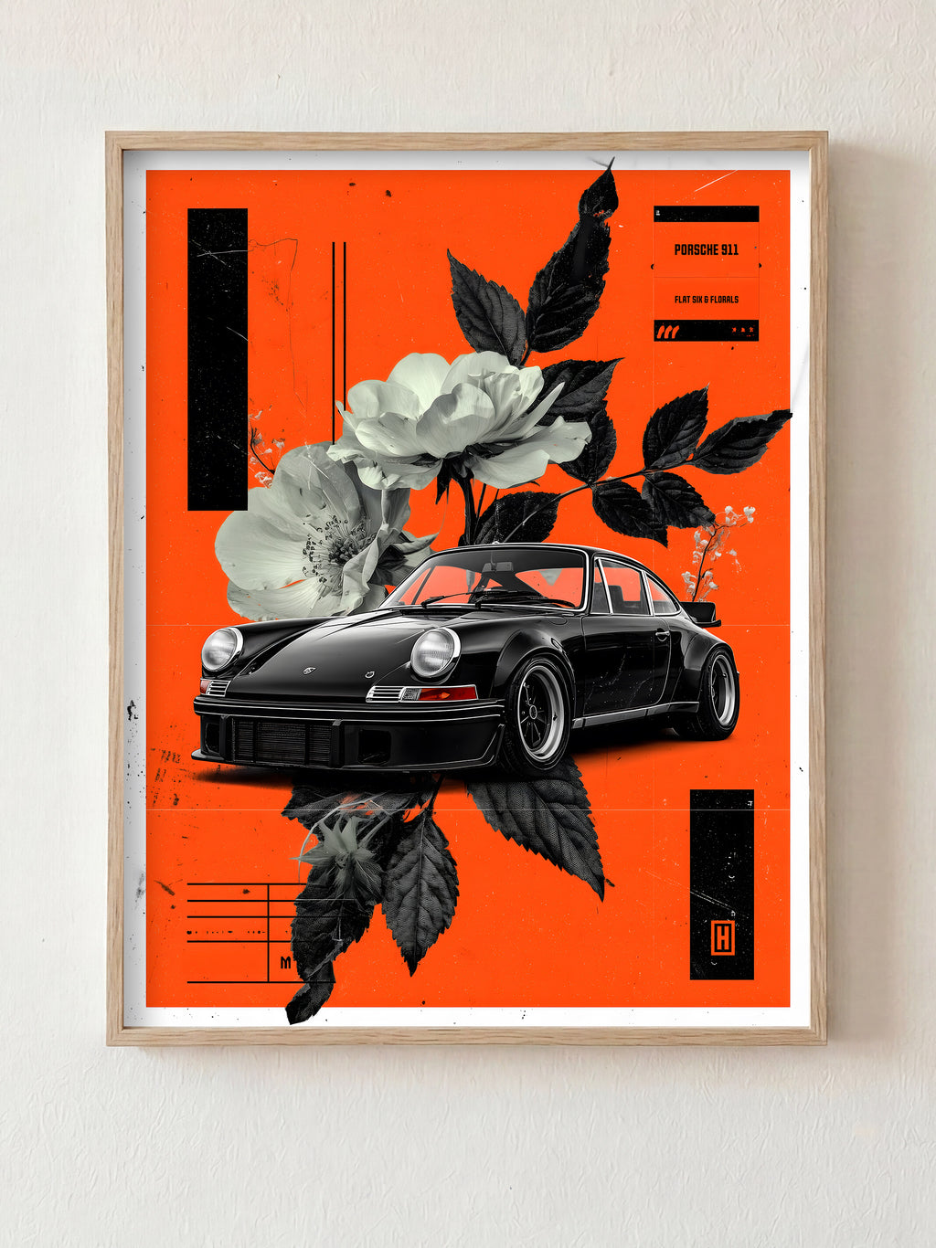 Flat Six & Florals fine art print in natural wood frame by HOOKD Studio