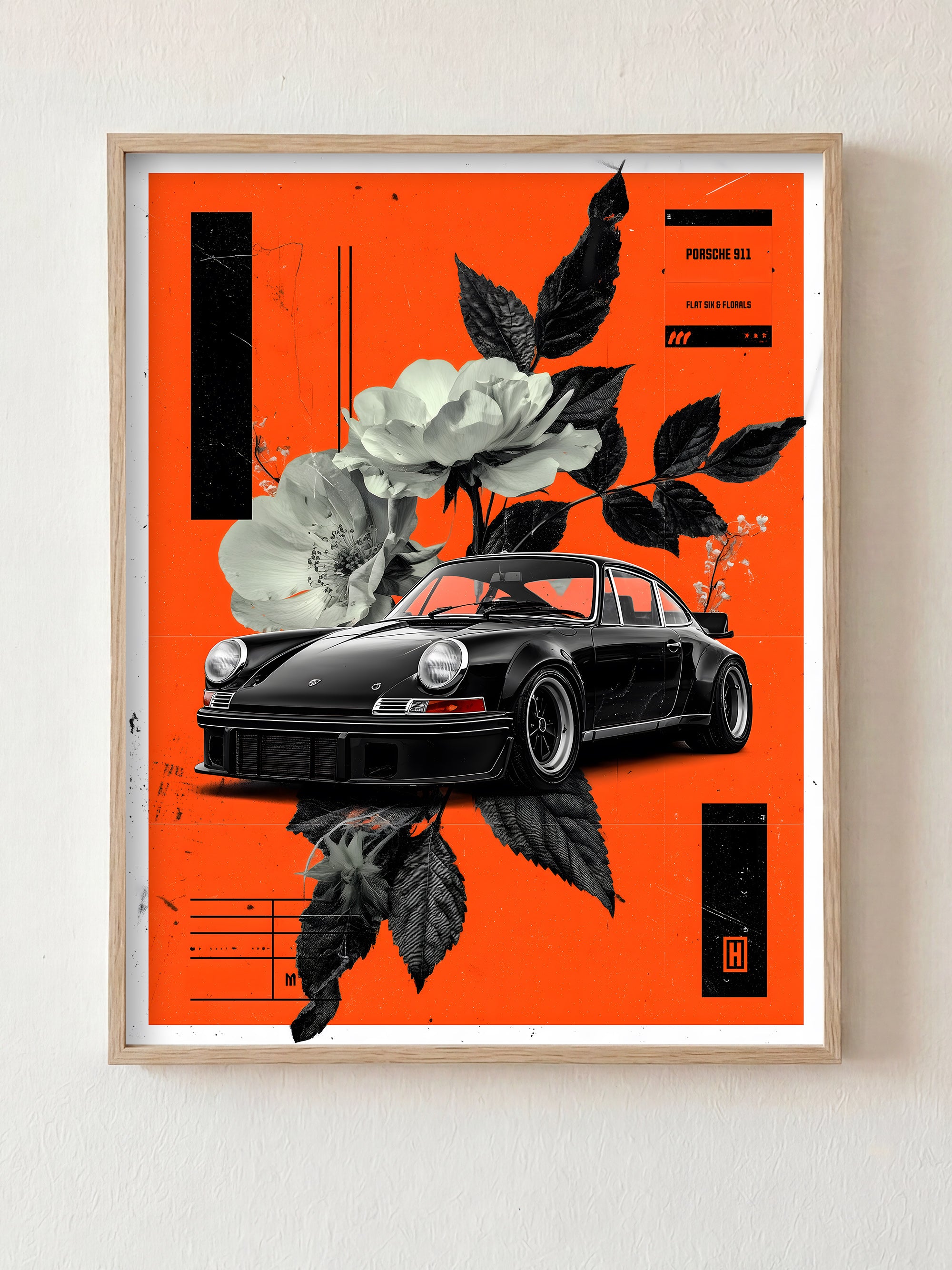 Flat Six & Florals fine art print in natural wood frame by HOOKD Studio
